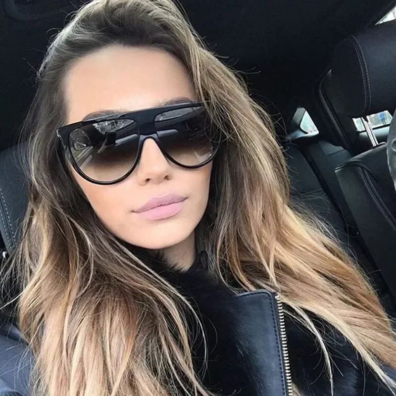 Lunettes de soleil oversize rétro pour femmes 2026 Marque Lunette Soleil Femme Grande monture à dessus plat Lunettes de créateur Teintes vintage