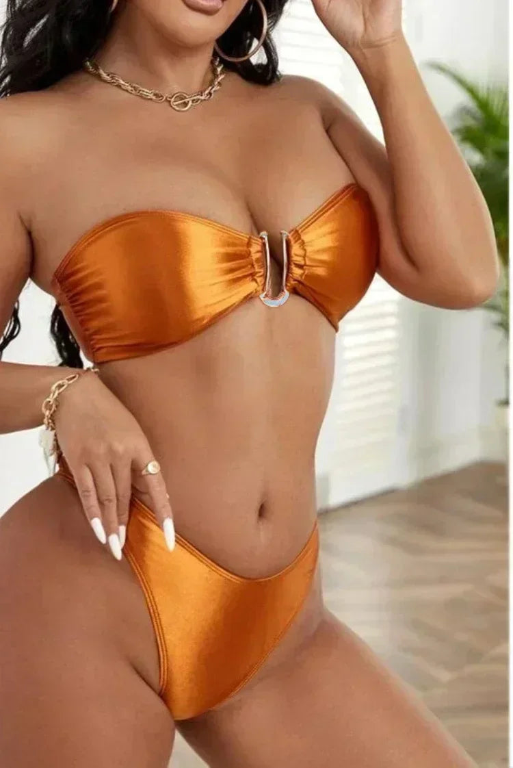 High Waist Bandeau Bikini Set – Push-Up Swimsuit for Women