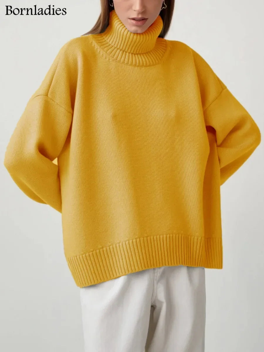 Bornladies Women Turtleneck Sweater CHIC Autumn Winter Thick Warm Pullover Top Oversized Casual Loose Knitted Jumper Female Pull