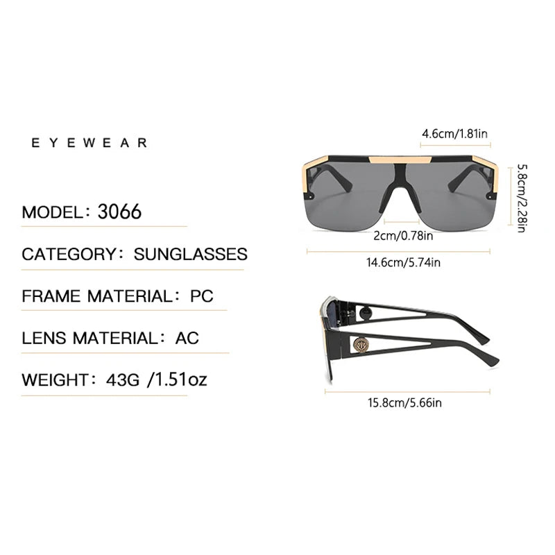 2PCS New Lion Head Integrated Sunglasses Trendy Large Frame Sunglasses Female Personalized Hollow Leg Sunglasses 6922