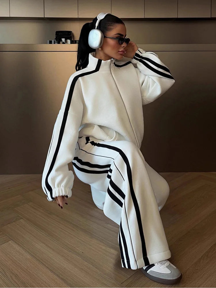 Ensemble Hoodie Femme 2 Pièces – Pantalon Large Bicolore