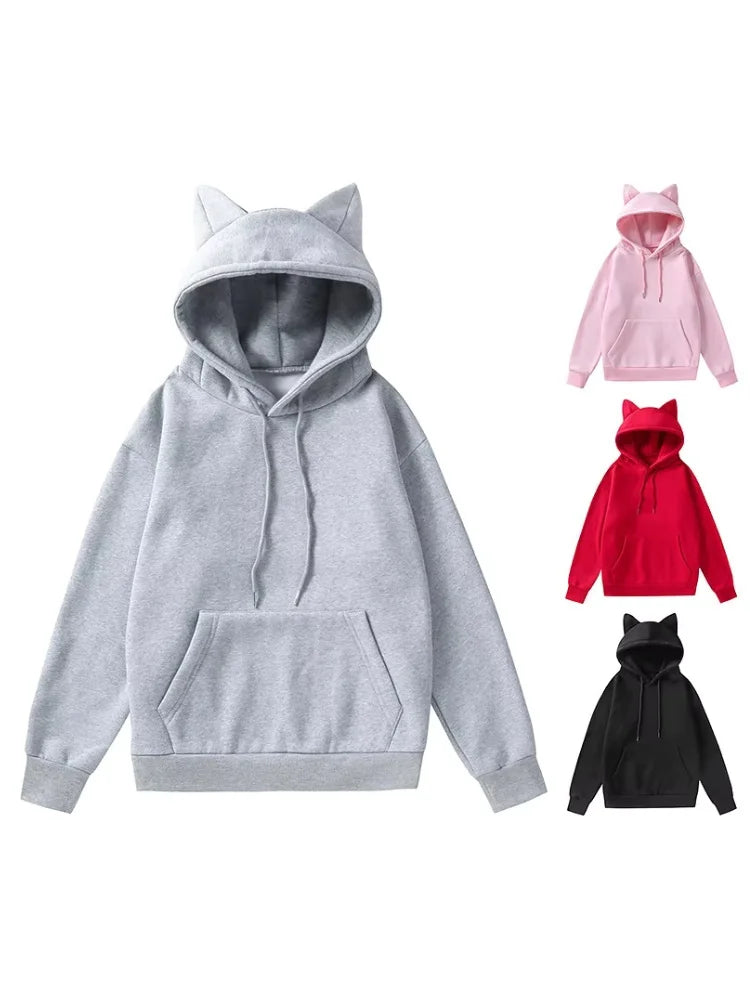 Spring And Autumn New Style Foreign Trade Women's Cat's Ears (Steamed Cat-Ear Shaped Bread) Design Hooded Fleece Sweater Fashion