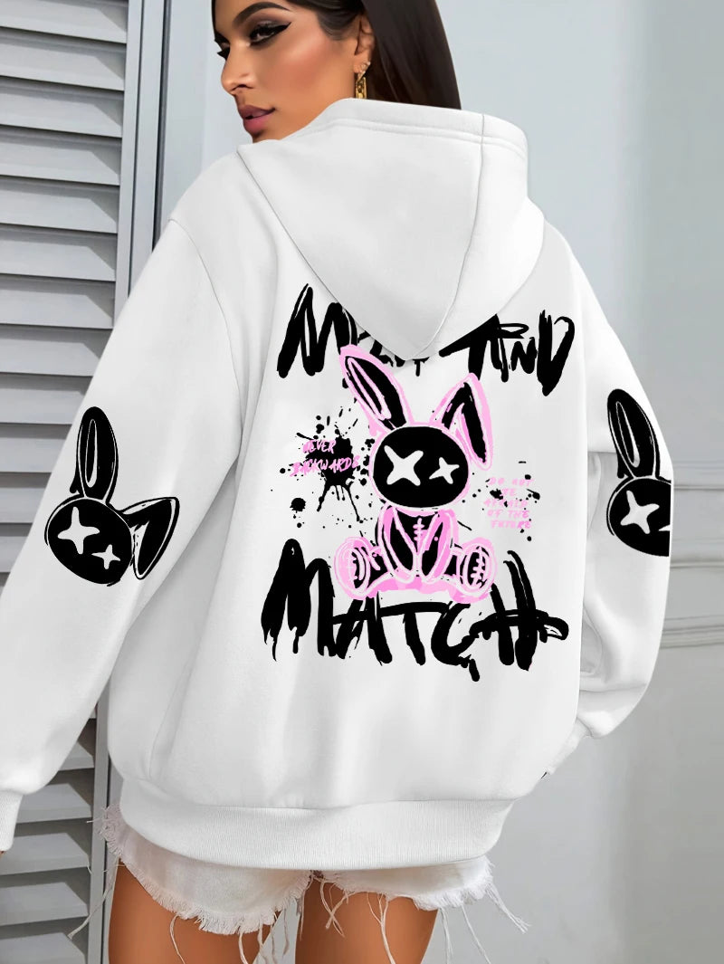 Hoodie Femme Imprimé Lapin – Style Streetwear Harajuku
