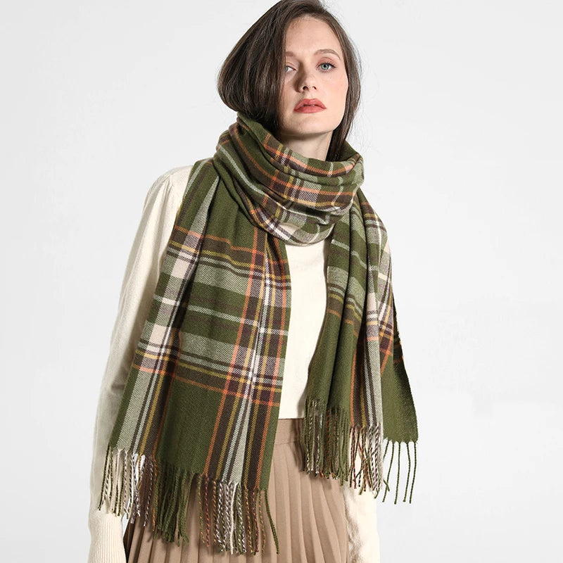 Women's Checkered Shawl Scarf – Soft & Warm Cashmere | 14 Colors