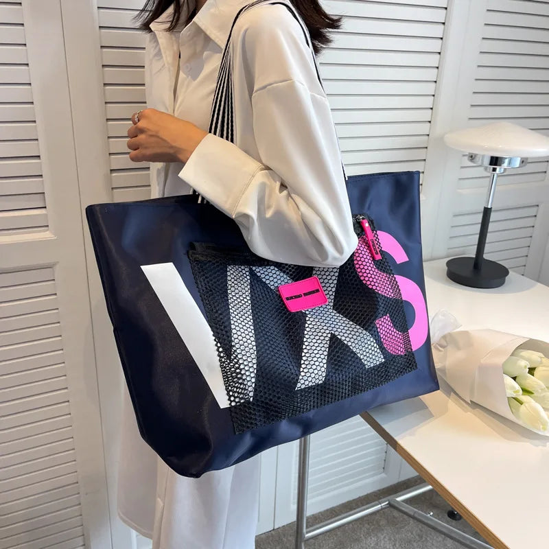 Tote Bag Nylon Waterproof – Grand Sac Femme Zippé Multi-Poches