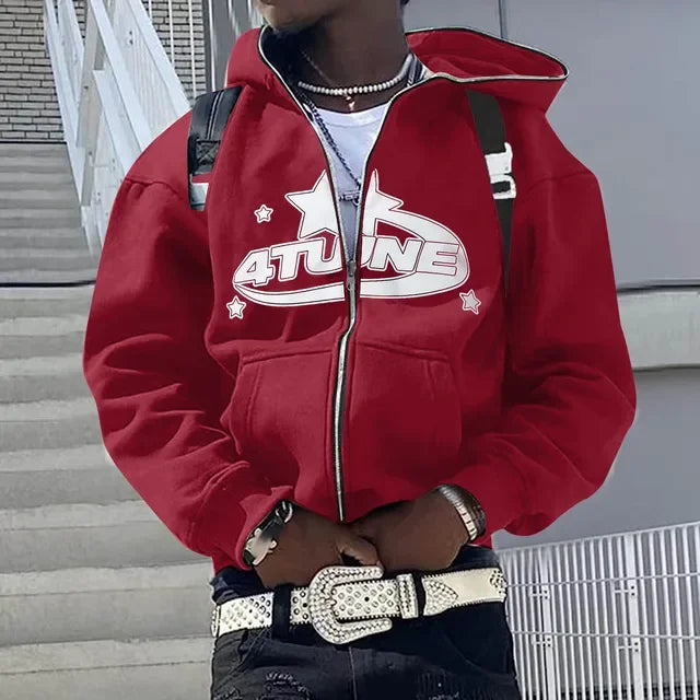 Hoodie Zippé Hip Hop Streetwear - Imprimé Lettres