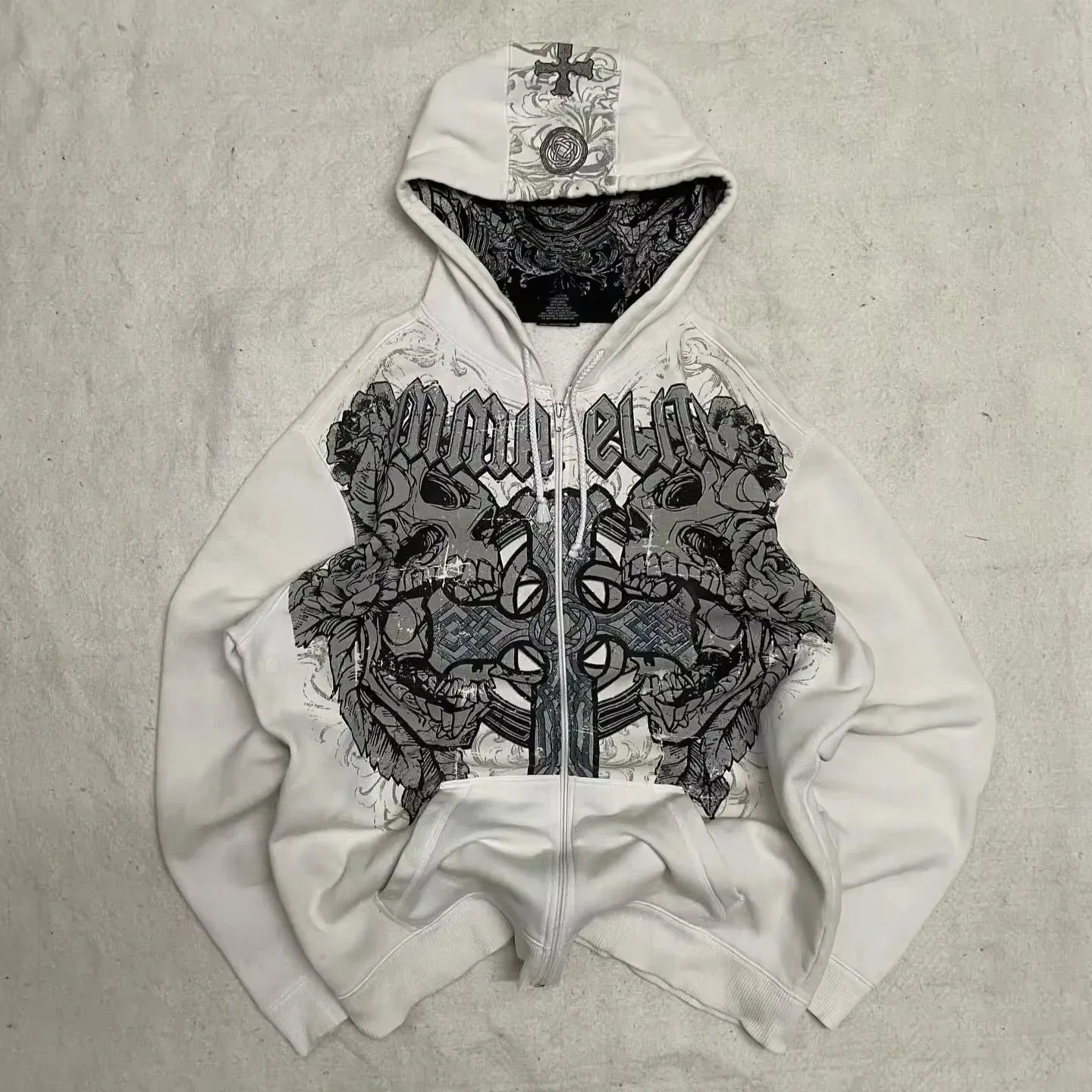 Y2K Street New Fashion Oversized Skull Print Sweater Hoodie Men Harajuku Vintage Hip Hop Popular Casual Sports Hooded Sweater