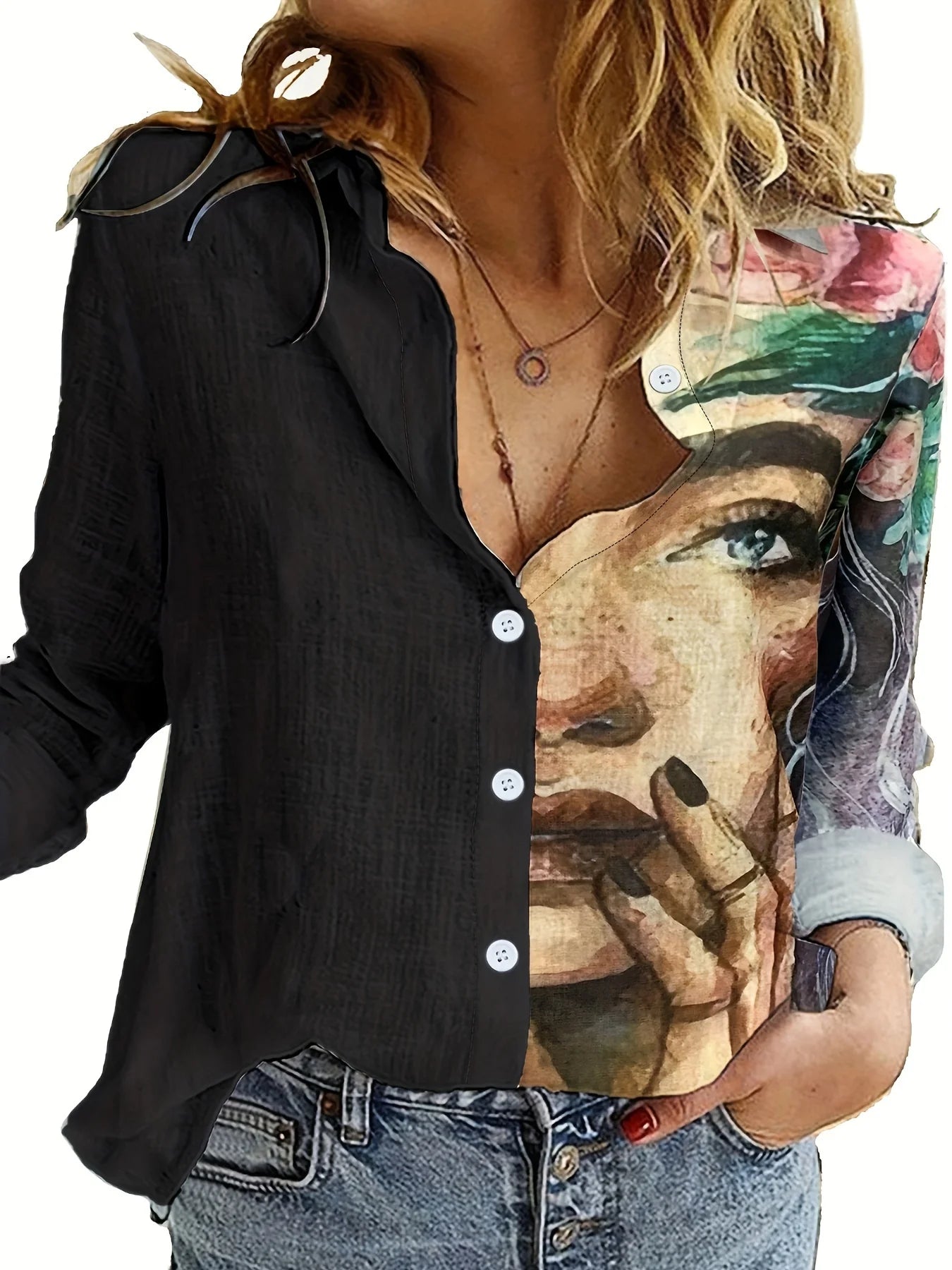 Women's High Neck Long Sleeve Top – Elegant Vintage Style