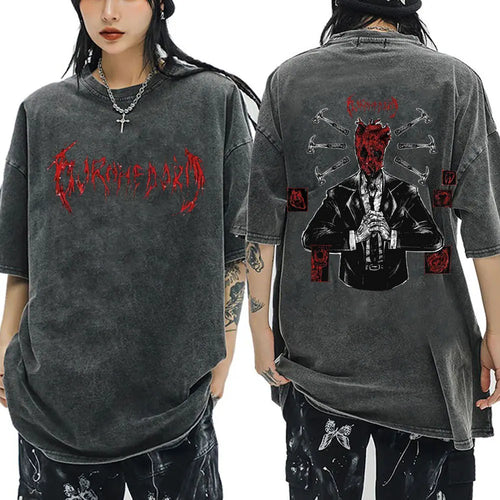 2026 Japanese Anime Dorohedoro Kaiman Vintage Washed T-shirt Men Women Cool Manga Graphic T-shirts Gothic Horror Tee Shirt