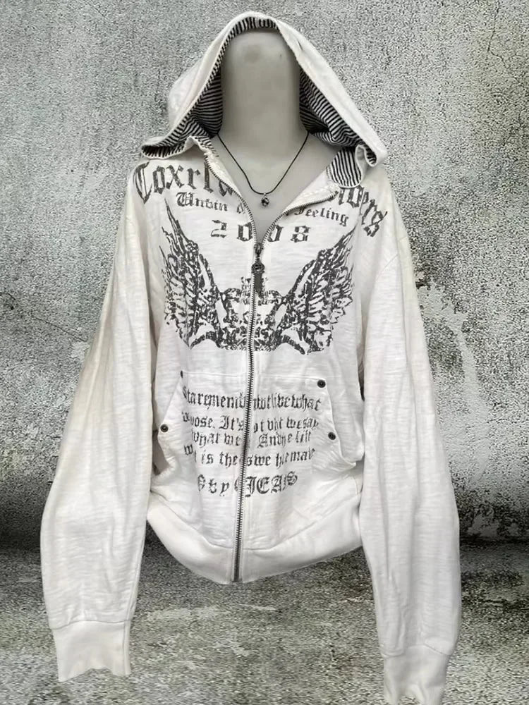 Y2K Street New Fashion Oversized Skull Print Sweater Hoodie Men Harajuku Vintage Hip Hop Popular Casual Sports Hooded Sweater