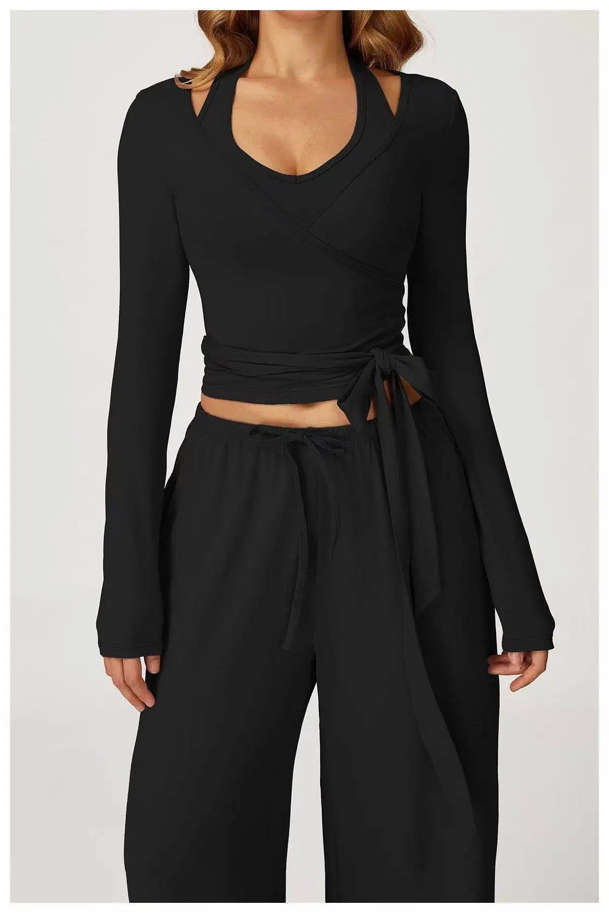 Yoga top with adjustable straps, slim-fit workout wear, long-sleeved dance training attire, Pilates quick-dry activewear