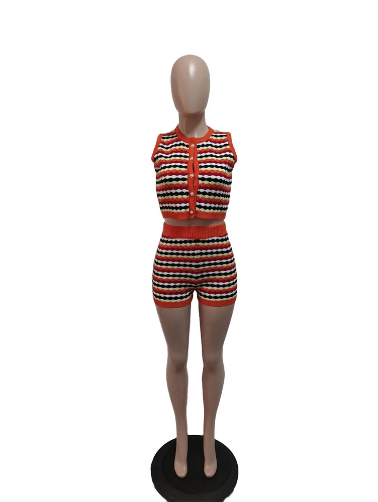 Women's Knit Striped Two-Piece Set – Y2K Summer