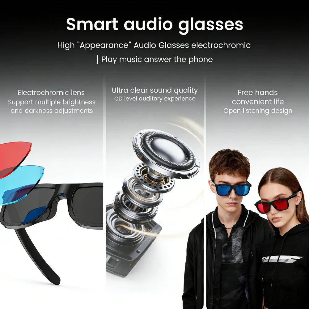 Nouvelles Lunettes Audio Intelligentes Bluetooth Lunettes de Soleil Commande Tactile Verres Photochromiques Double Micro Annulation du Bruit Son Clair Appels Mains Libres
