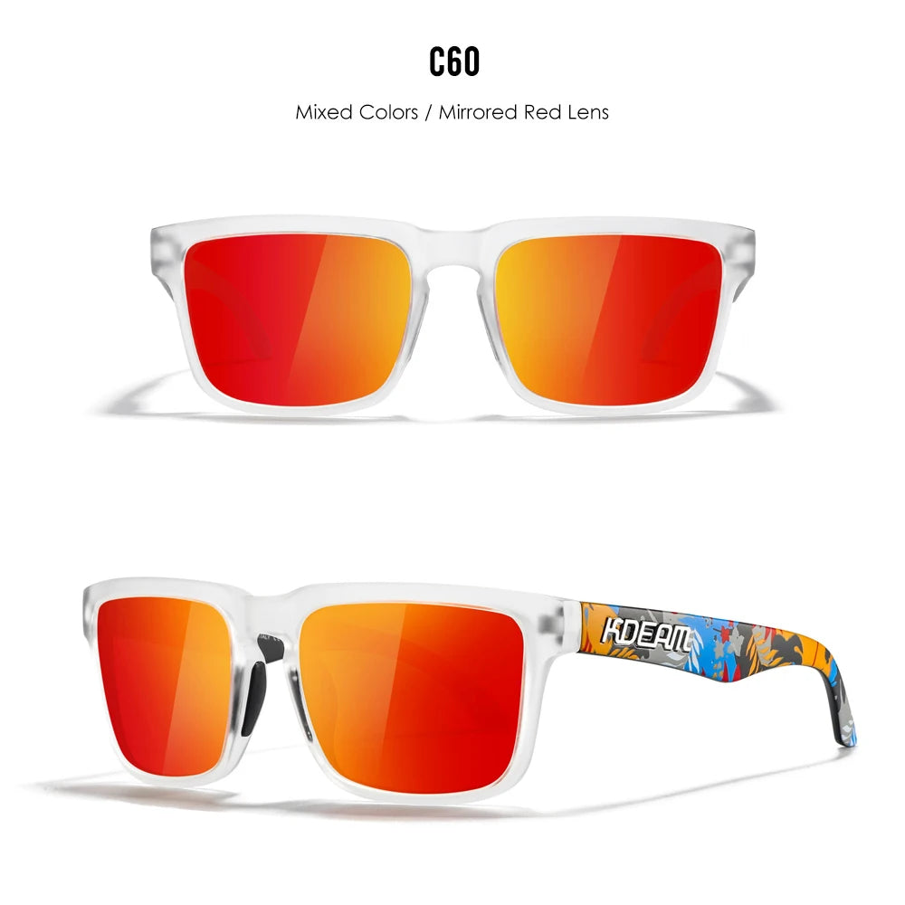 KDEAM Polarized Square Sunglasses — Colorful Lens + Hard Case