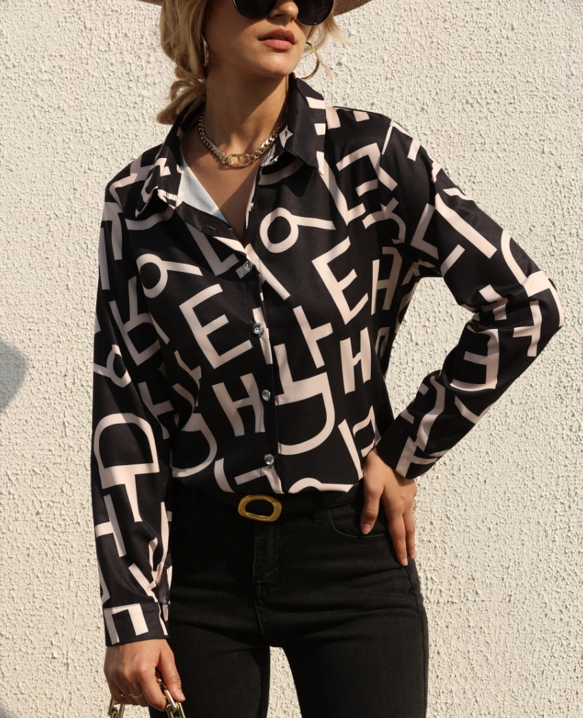 Elegant Women's Fashion Blouse 2026 Spring/Summer Digital Print Shirt Commuter Slim Fit Office Female Tops
