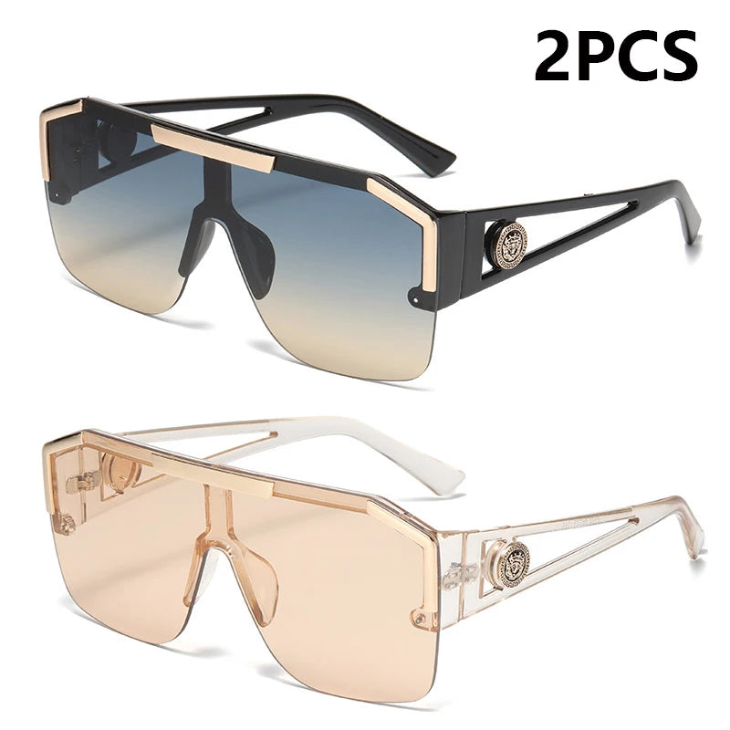 2PCS New Lion Head Integrated Sunglasses Trendy Large Frame Sunglasses Female Personalized Hollow Leg Sunglasses 6922