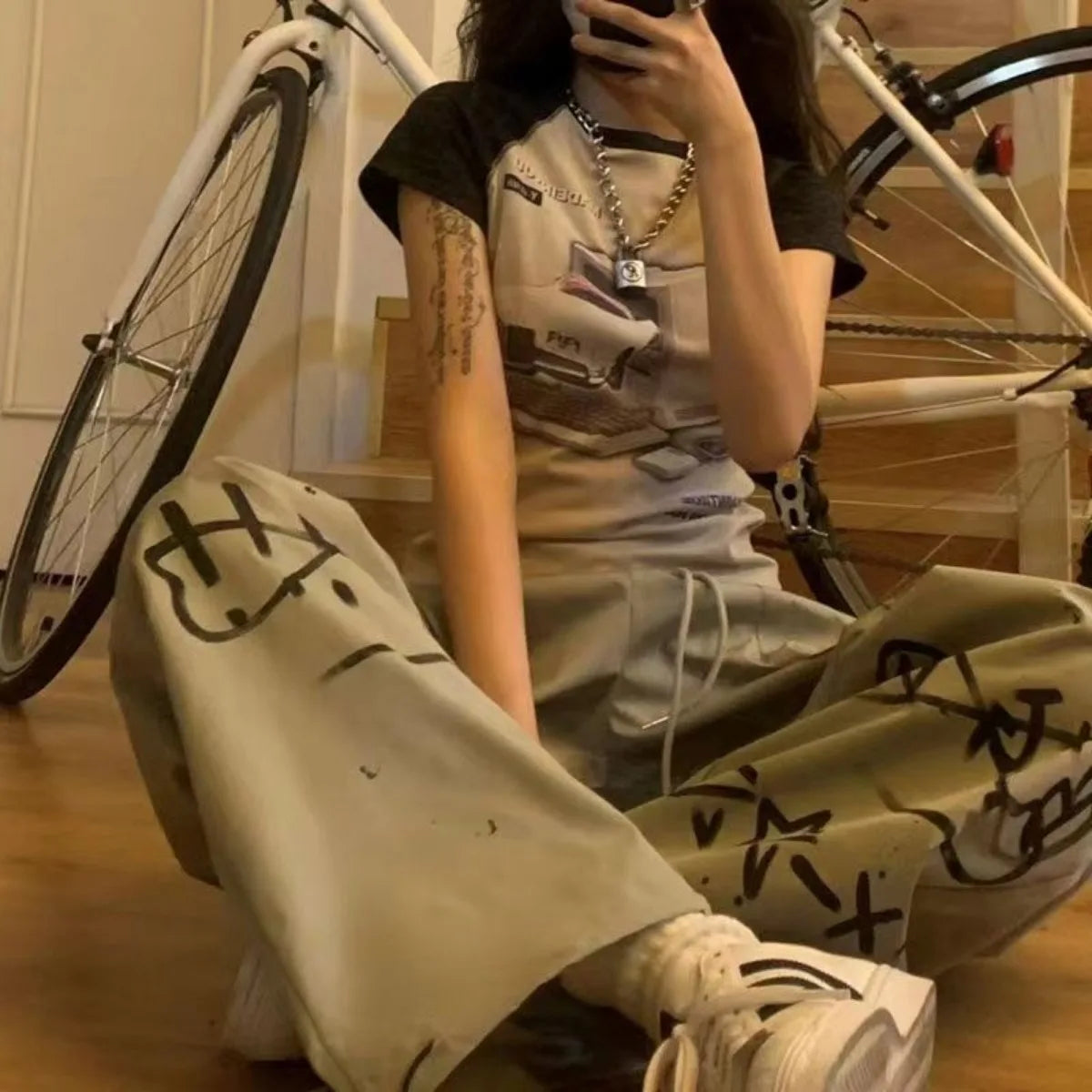 Street Hip Hop Graffiti Sports Pants Women's Spring and Summer New Fashionable Thin Loose Wide Leg Casual Pants Home Furnishings