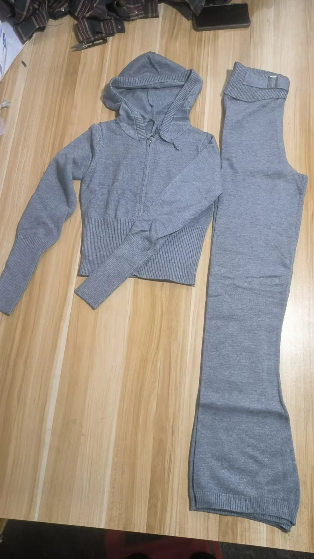Women's Spring Autumn Suit Long Sleeve Long Pants Hooded Knit High Waist New Vintage Simple Comfortable Skinny Niche Versatile