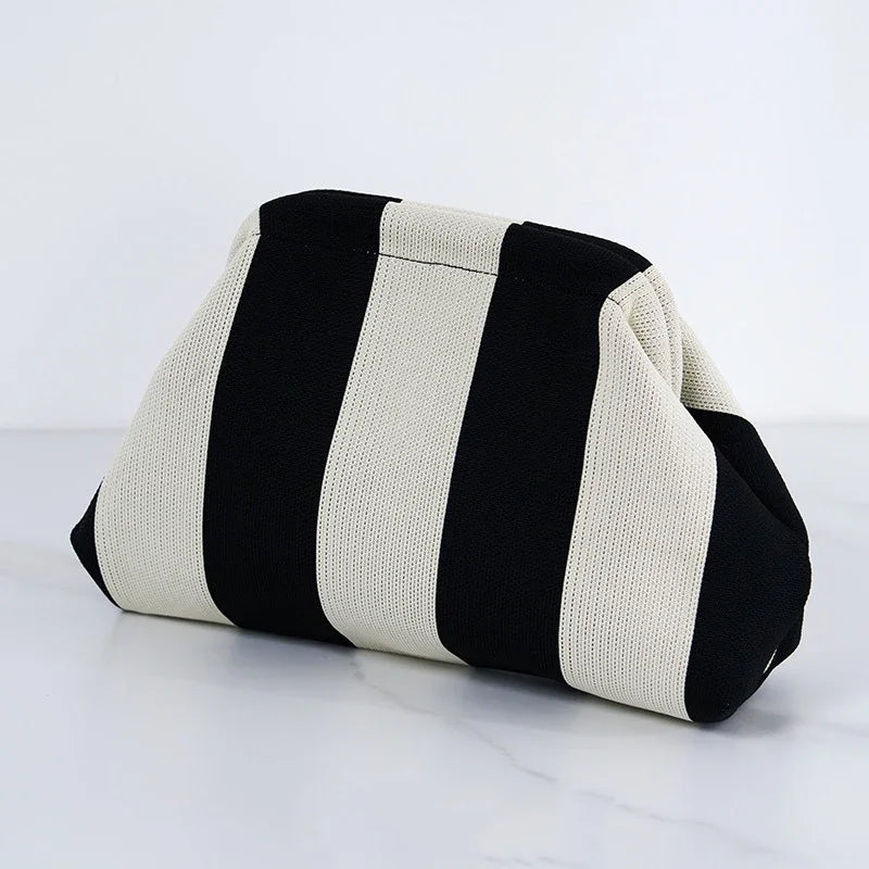 New Summer Beach Clutch Bag Women Contrast Color Crochet Handbag Knitting Dumpling Clutch Lady Cute Cloud Casual Colorblock Bag