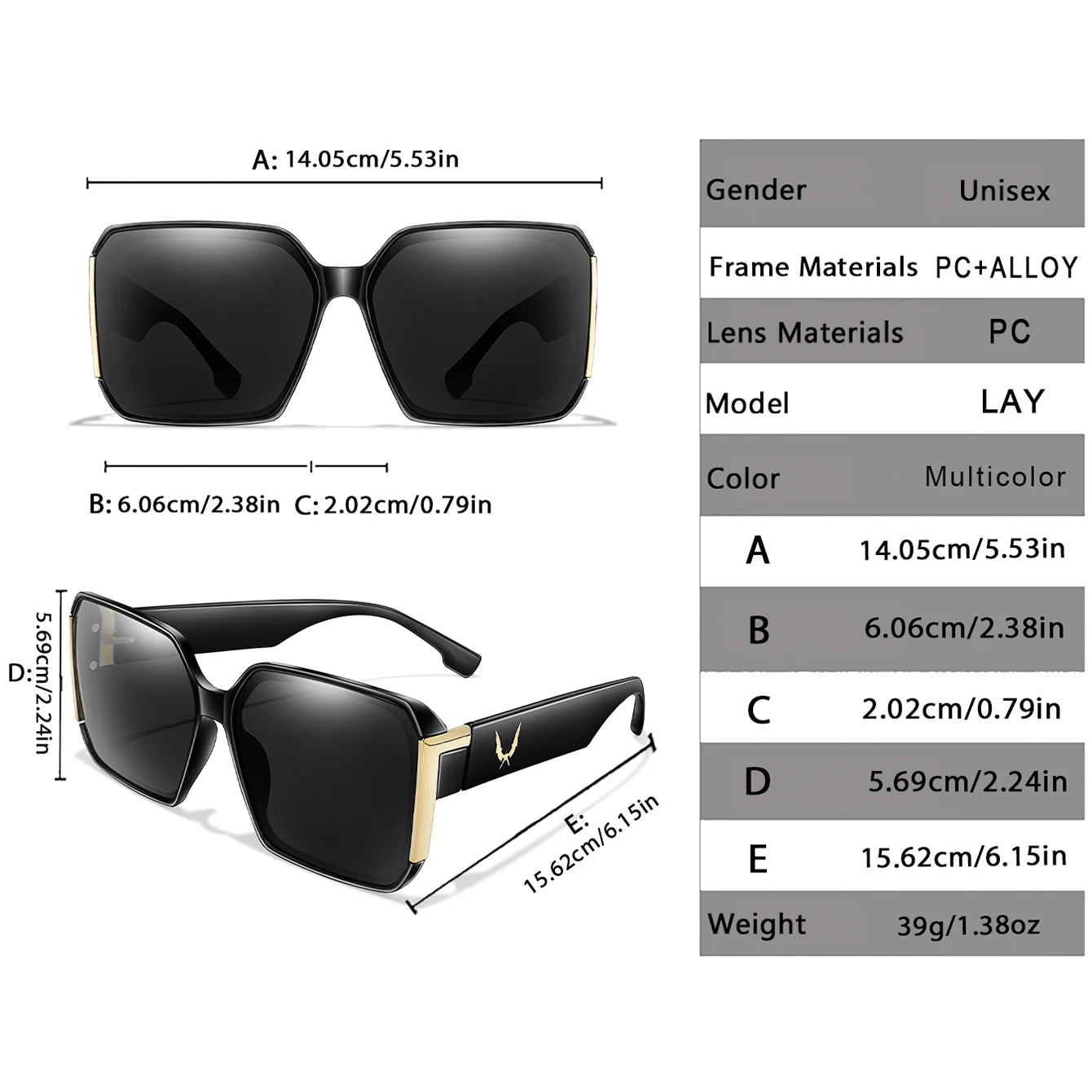 Lunettes de soleil carrées de luxe – Protection UV unisexe pour l'extérieur et le voyage