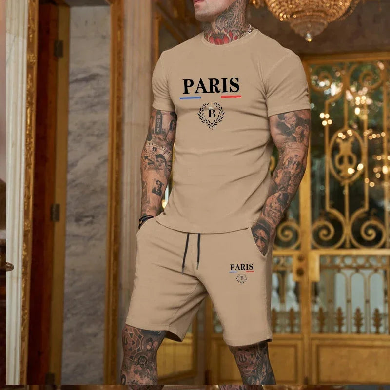 New Summer Men's Fashion Short sleeved T-shirt and Shorts 2-piece Set Sportswear Fashion Slow Running Casual Men's Set