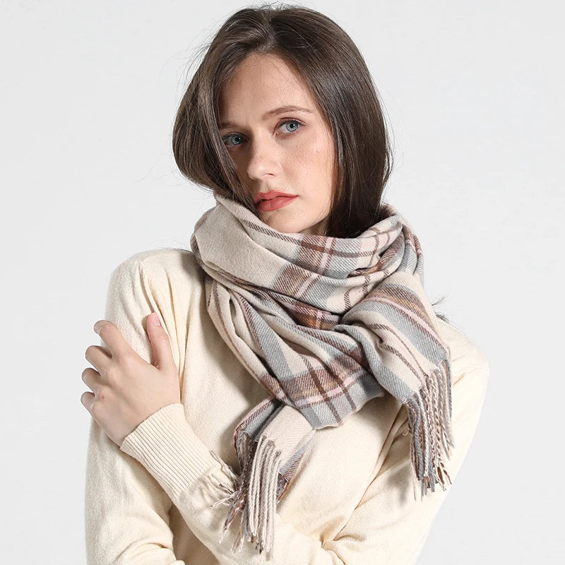 Women's Checkered Shawl Scarf – Soft & Warm Cashmere | 14 Colors