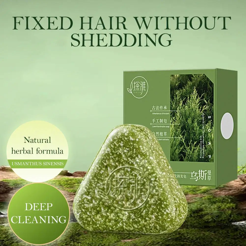 Usman Grass & Platycladus Herbal Shampoo Soap Natural Hair Loss Treat Strengthens Roots Controls Oil Cleanses Scalp Hair Growth