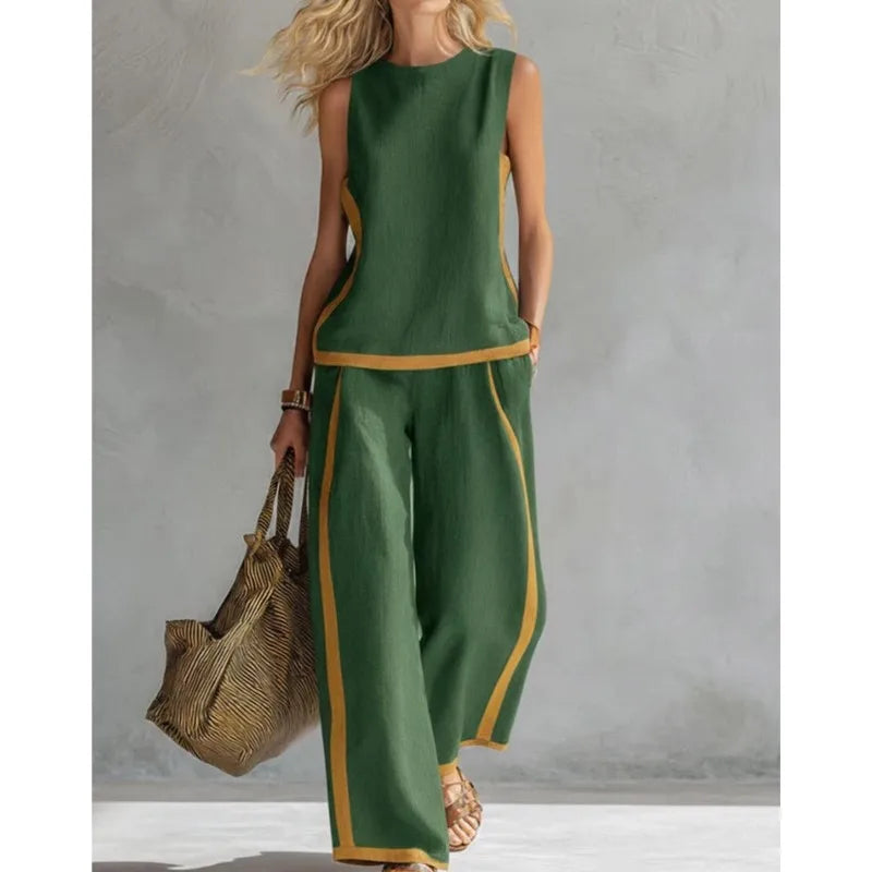Contrast Wide-Leg Two-Piece Set — Summer Edition