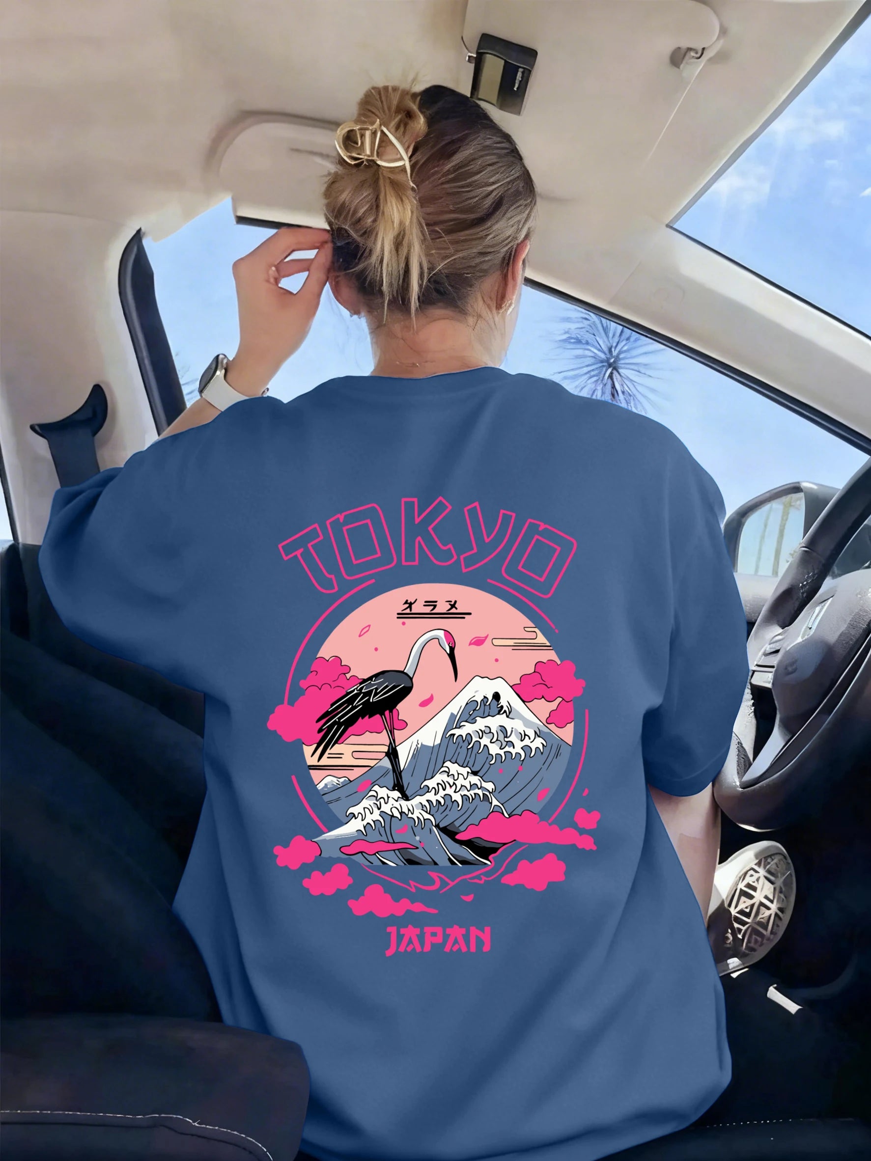 Tokyo Japan Crane Waves Prints Women T-Shirt Trendy Crewneck Tee Shirts Hip Hop Summer Clothes Y2K Woman Soft Short Sleeve
