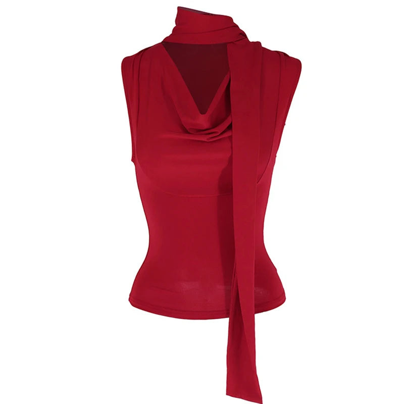 Women's V-Neck Bandage Tank Top – Slim Fit Casual Y2K Style