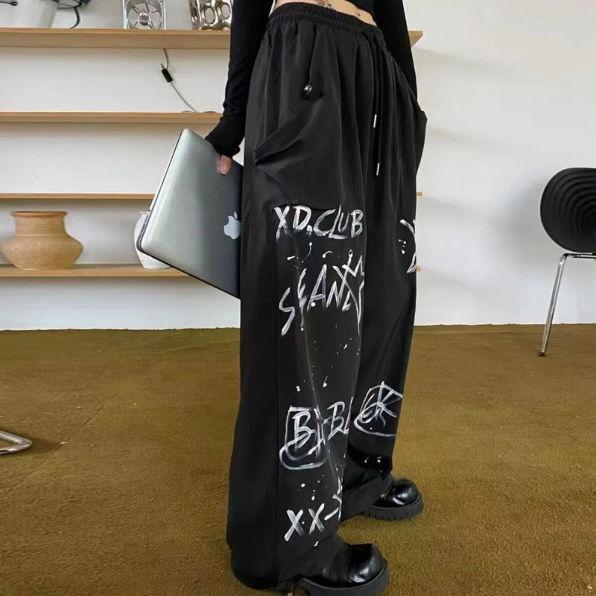 Street Hip Hop Graffiti Sports Pants Women's Spring and Summer New Fashionable Thin Loose Wide Leg Casual Pants Home Furnishings