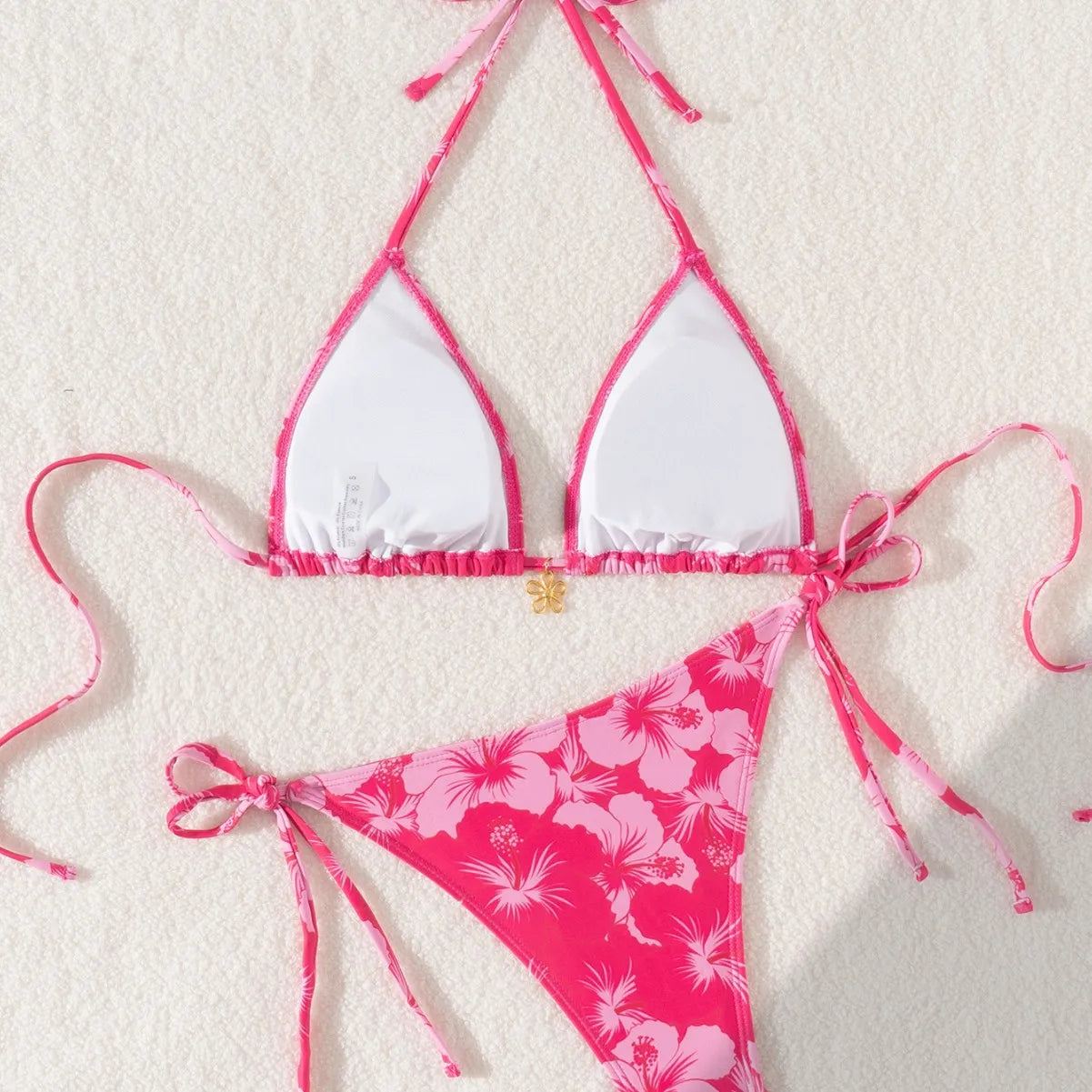 Sexy Metal Flower Pendant Print Bikini Set Women's Fashion Hollow Out Push Up Swimsuit for Beach Vacation Female Bathing Suits