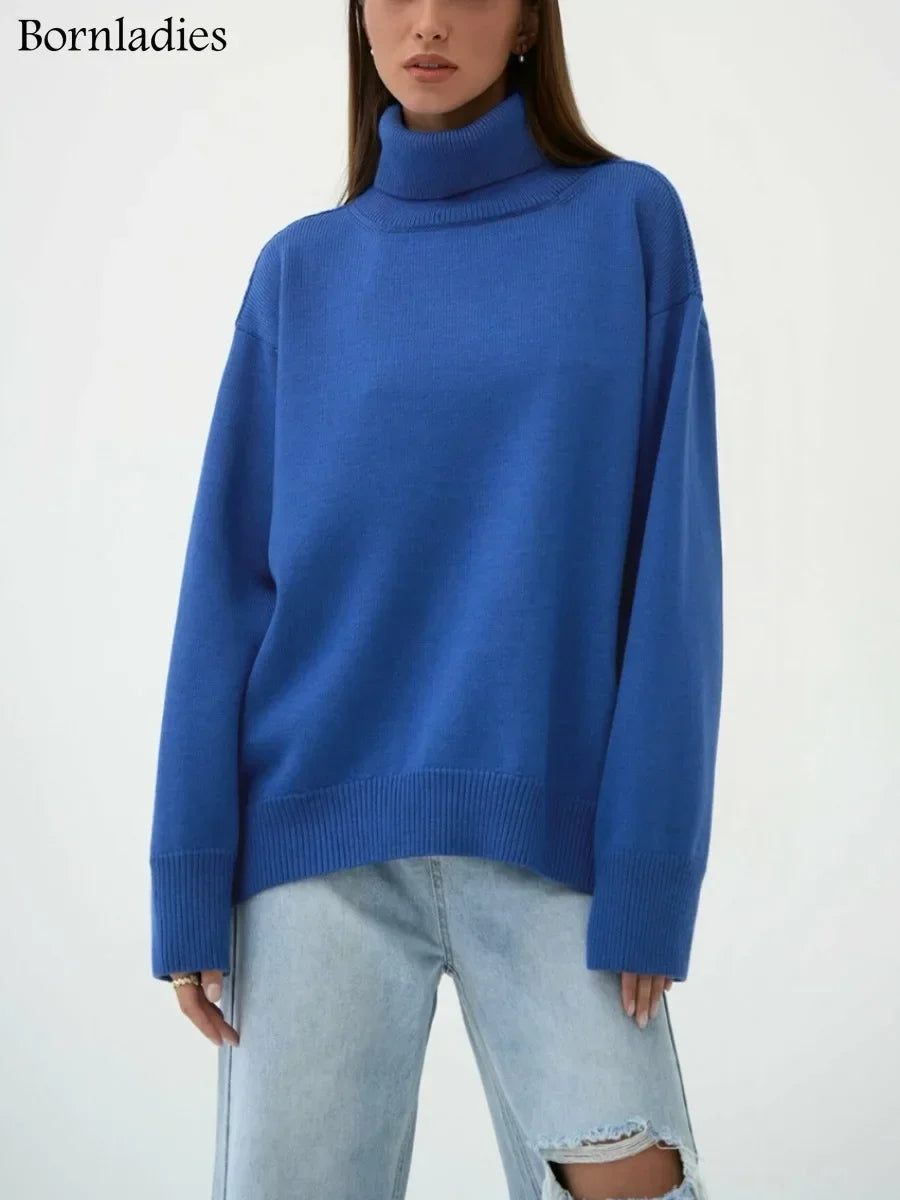 Bornladies Women Turtleneck Sweater CHIC Autumn Winter Thick Warm Pullover Top Oversized Casual Loose Knitted Jumper Female Pull