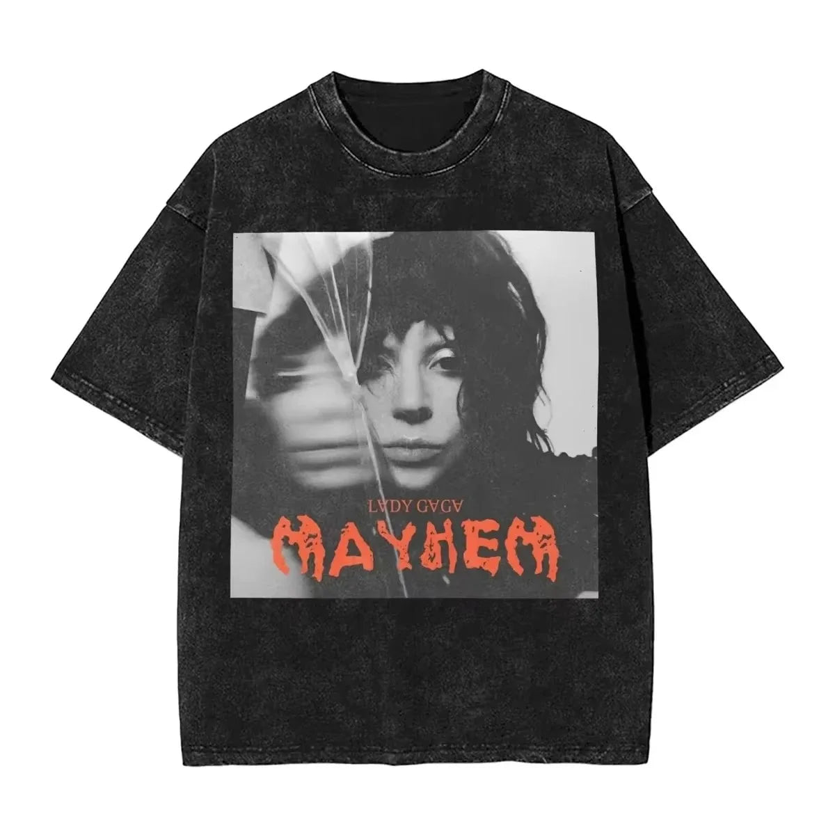 Lady Gaga Vintage Washed T-Shirt Mayhem Sleeve Print Hip Hop Vintage High Street Streetwear Unisex Harajuku Style Top T-shirt
