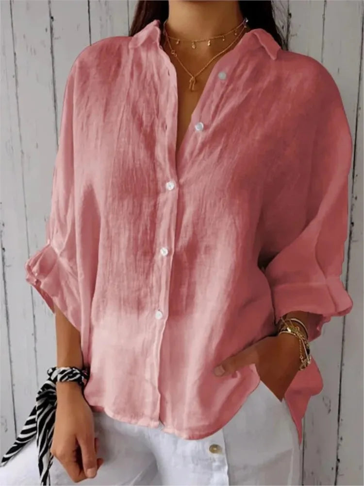 Loose Cotton Linen Shirts For Women Fashion Tie-back Lace-up Button Blouses And Tops 2024 Spring Summer Elegant Women's Shirt
