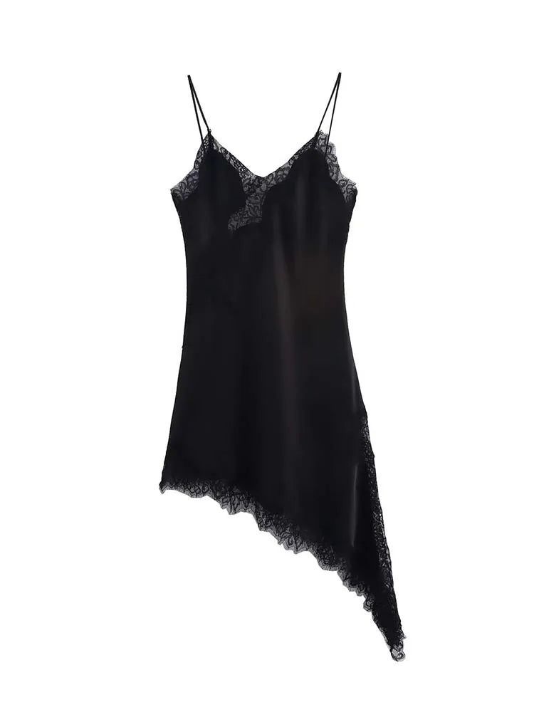 Mode Féminine Sexy Col V Dentelle Élégante Robe Halter Asymétrique Ourlet Robe 2026 Été Nouvelle Mode Vacances Fête Robes de Plage