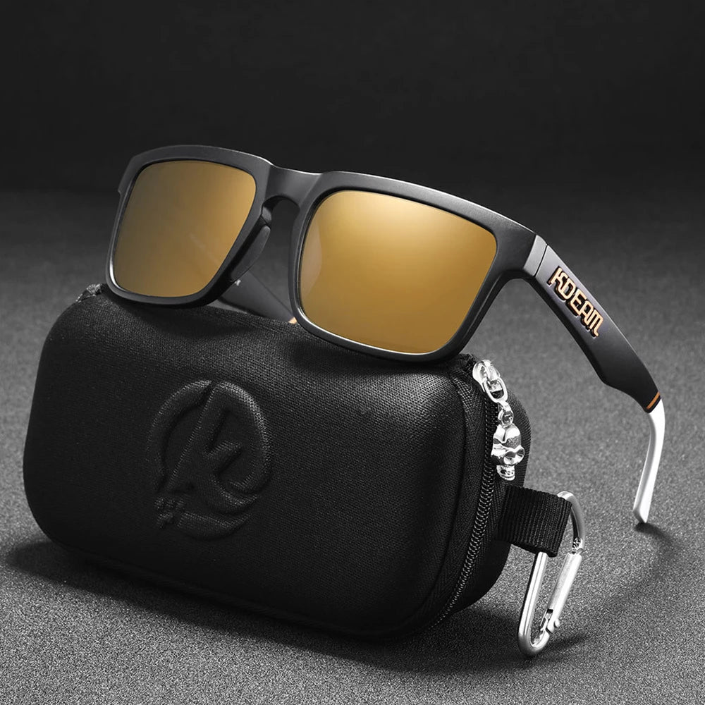 KDEAM Polarized Square Sunglasses — Colorful Lens + Hard Case