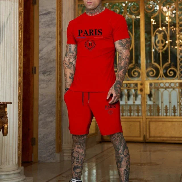 New Summer Men's Fashion Short sleeved T-shirt and Shorts 2-piece Set Sportswear Fashion Slow Running Casual Men's Set