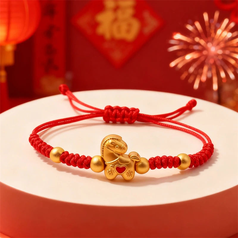 2026 Horse Year Red Lucky Braided Rope Bracelet For Women Chinese Style Horse Beaded Bracelets New Year Blessing Jewelry Gifts