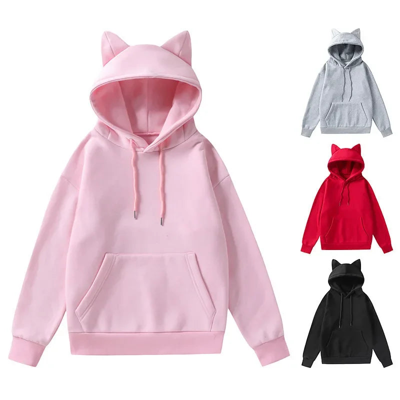 Spring And Autumn New Style Foreign Trade Women's Cat's Ears (Steamed Cat-Ear Shaped Bread) Design Hooded Fleece Sweater Fashion
