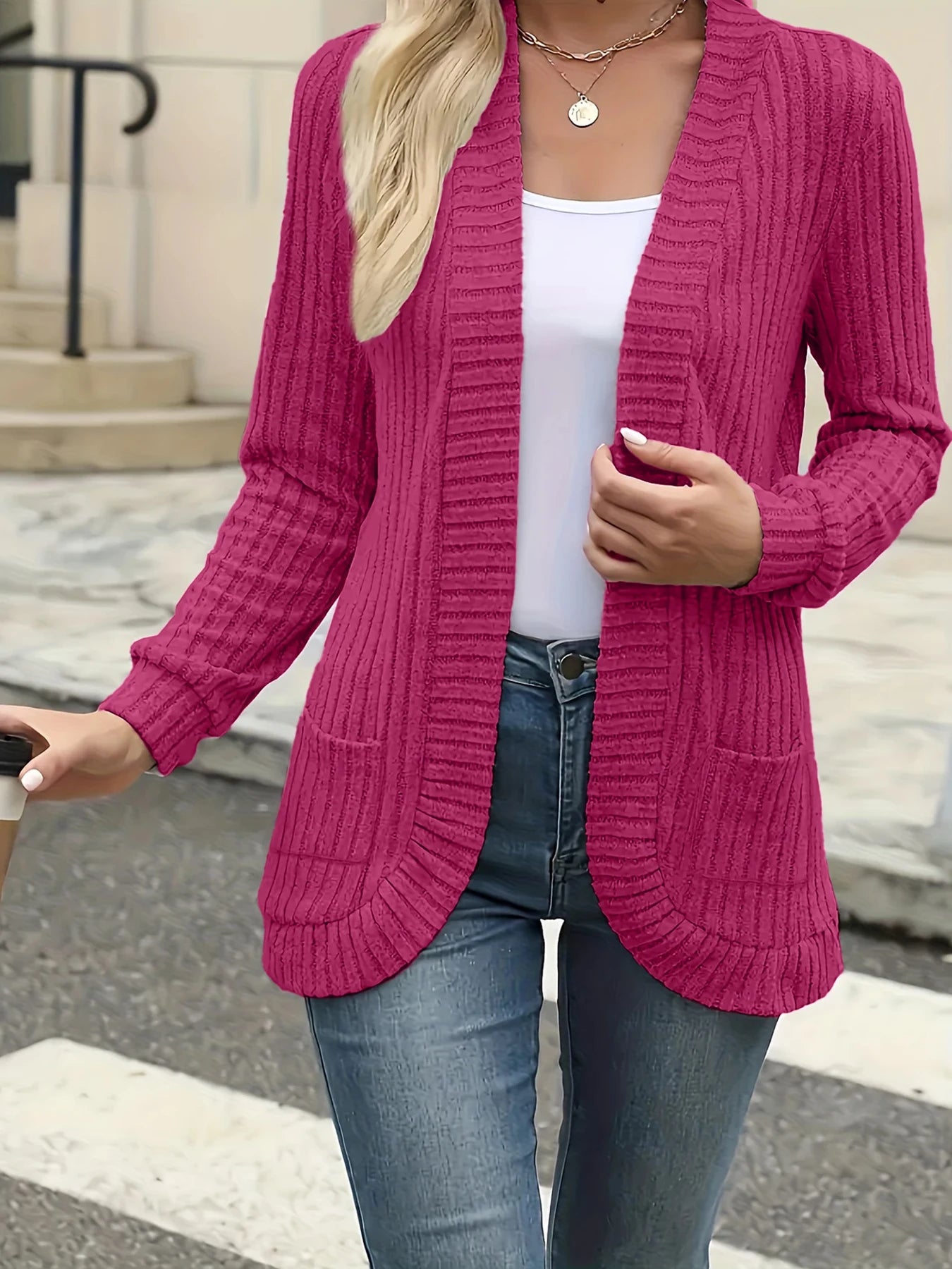 Gilet Cardigan Femme - Coupe Loose Poches Tricot Printemps/Été