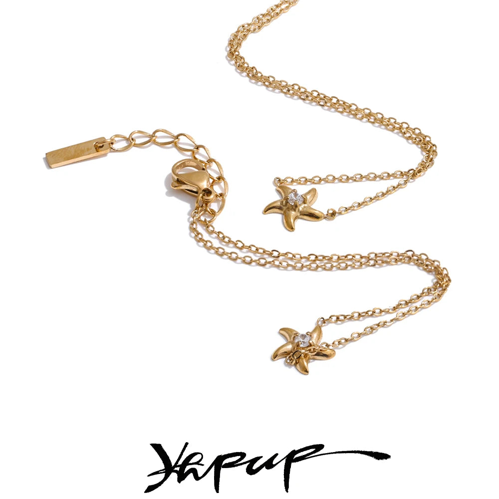 Starfish Necklace & Bracelet – Cubic Zirconia & Gold Plated Stainless Steel | Yhpup