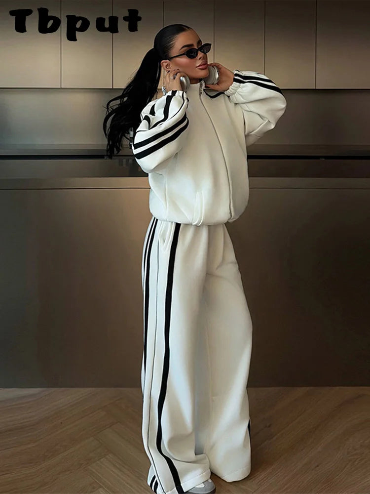 Ensemble Hoodie Femme 2 Pièces – Pantalon Large Bicolore