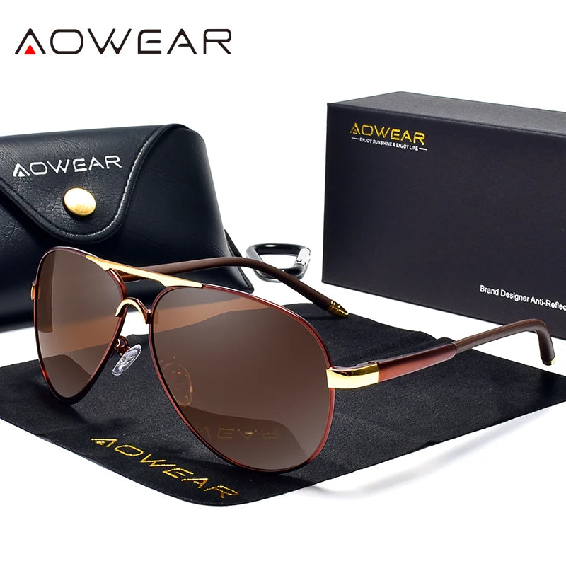 Lunettes de soleil aviateur AOWEAR – Polarisées Miroir UV400 Homme