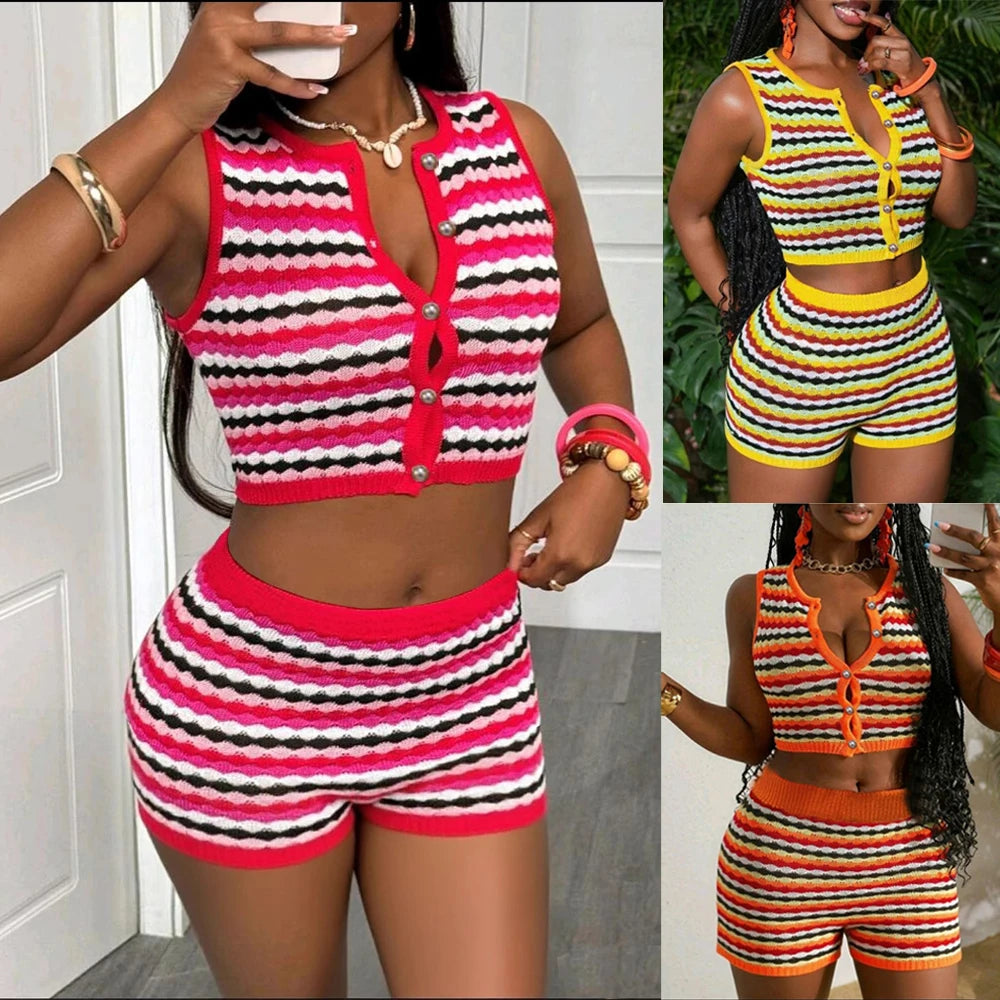 Women's Knit Striped Two-Piece Set – Y2K Summer