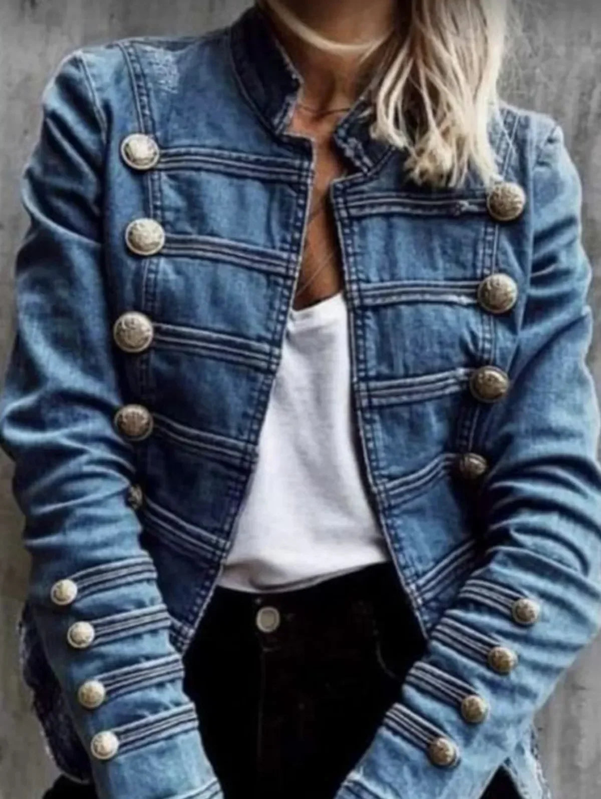 Veste en jean boutonnée vintage pour femme Col montant Printemps Hiver Coupe ajustée Décontractée Rétro Vêtement d'extérieur en jean Harajuku Manteau en jean 2024