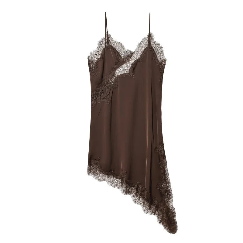 Lace Slip Mini Dress Women Satin Backless Summer Dress Woman Asymmetric Party Women's Dress Sexy Beach Dresses for Women