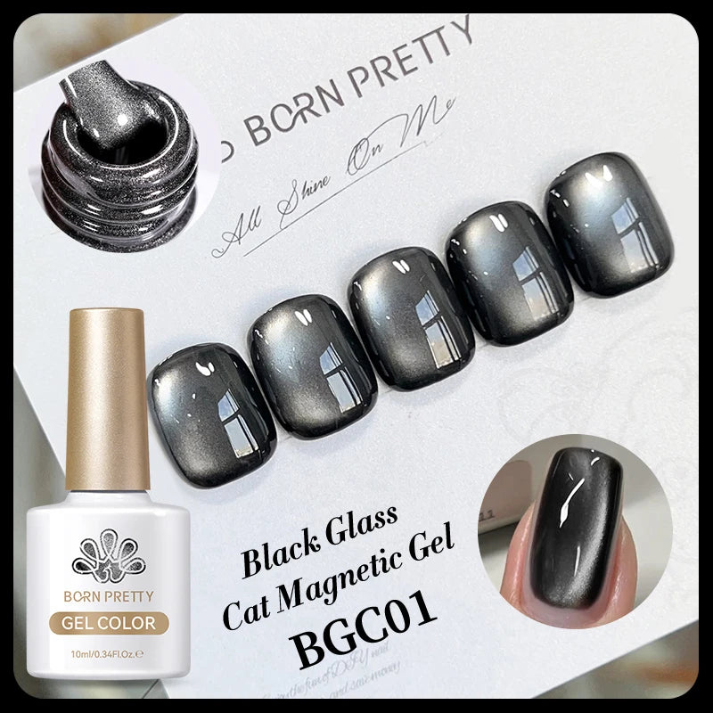 BORN PRETTY 10ml Black Glass Cat Magnetic Gel Nail Polish Nail Art Manicure Varnis Semi Permanent Soak UV Gel Nail Supplies