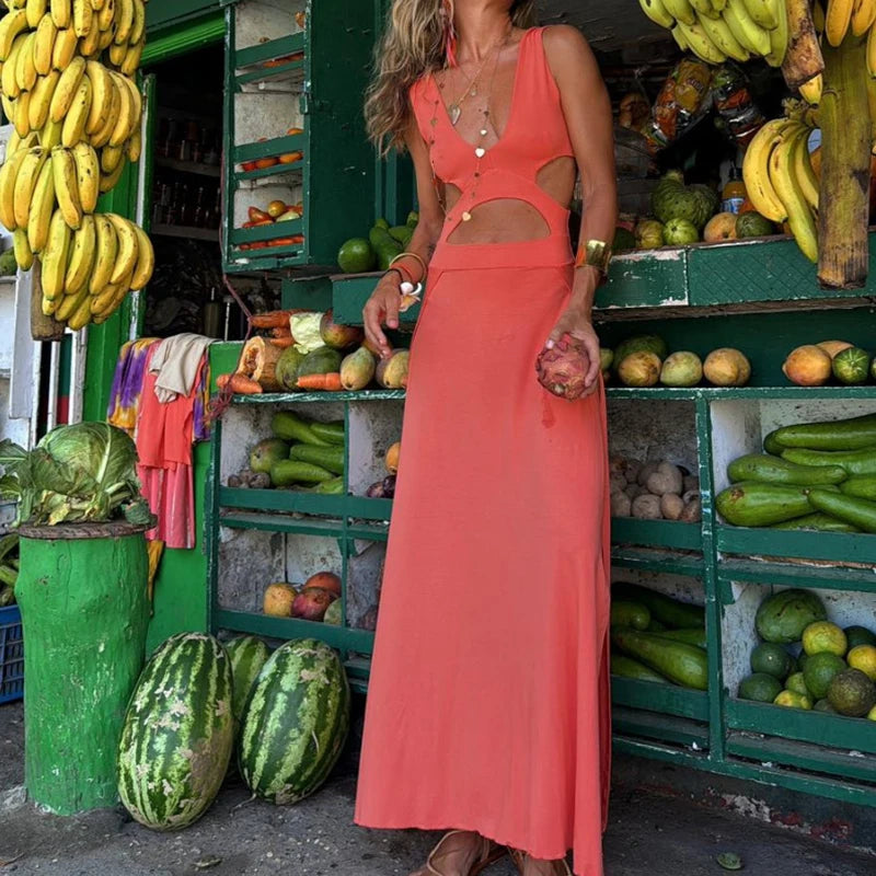 Robe Été Imprimée Femme – Col V, Fendue, Style Plage & Soirée