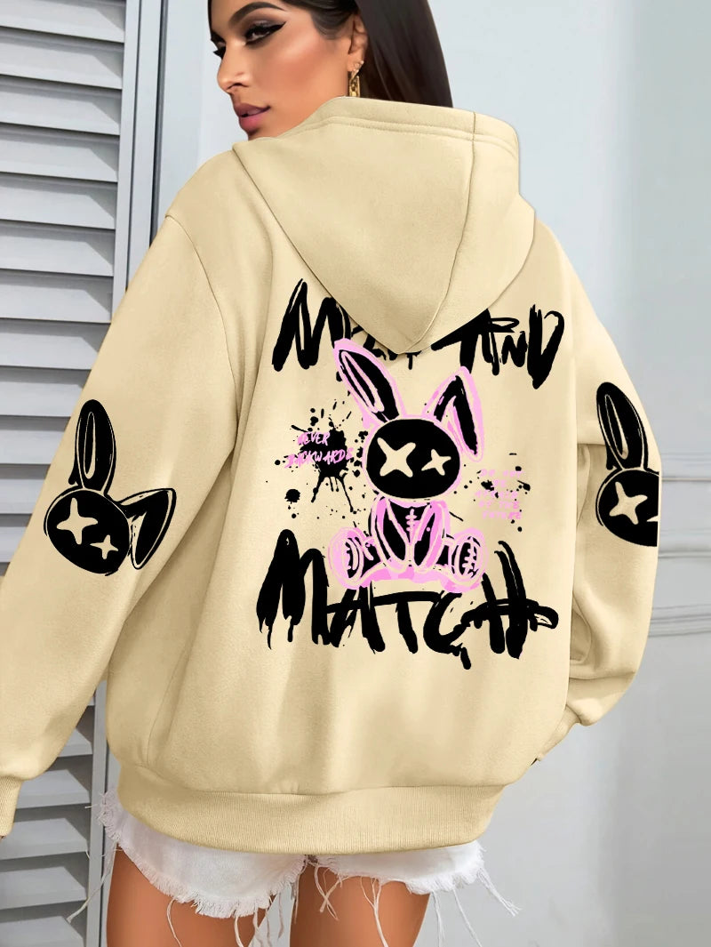 Hoodie Femme Imprimé Lapin – Style Streetwear Harajuku
